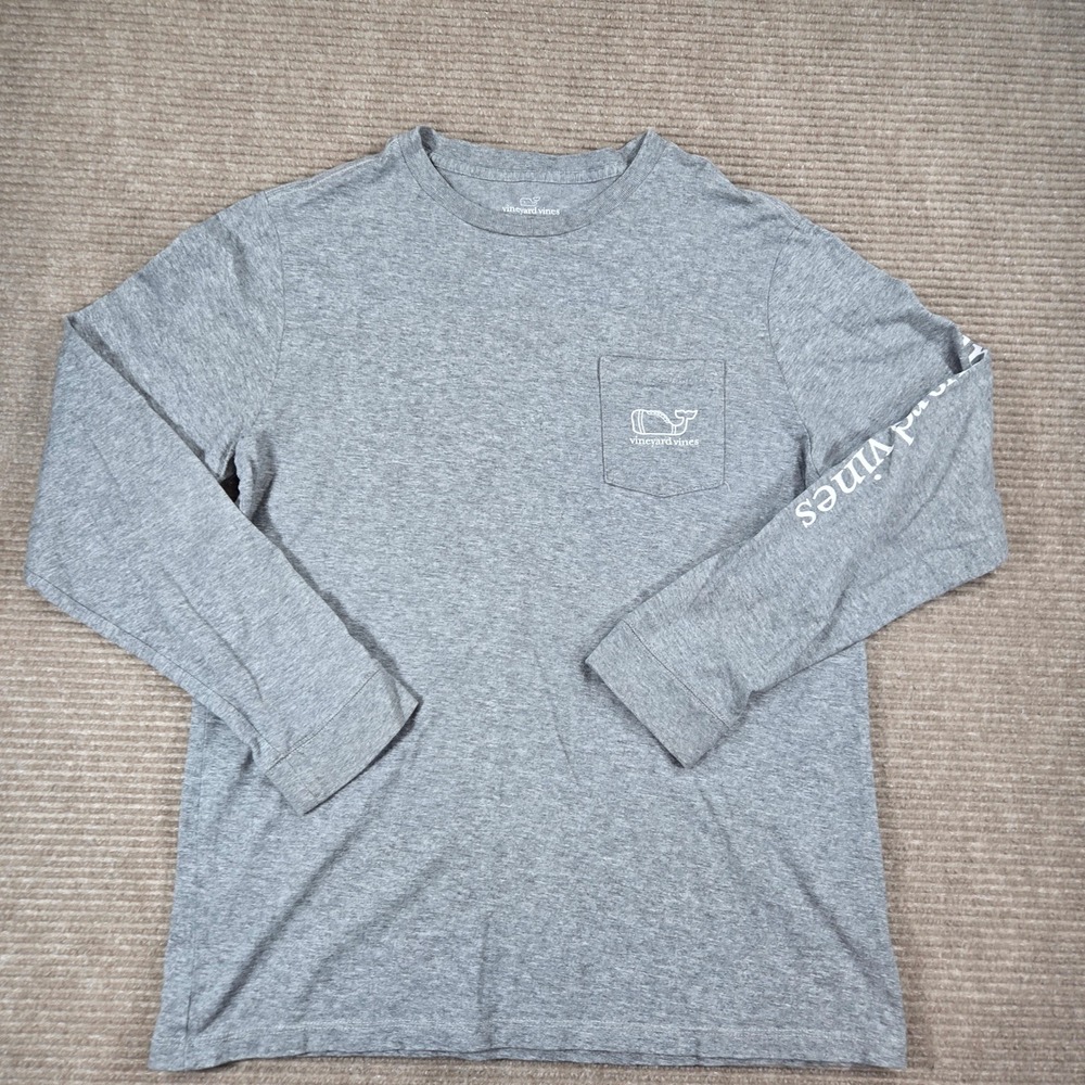 Vineyard Vines Boys XL Grey Football Field Graphic Long Sleeve Pocket T-Shirt‎